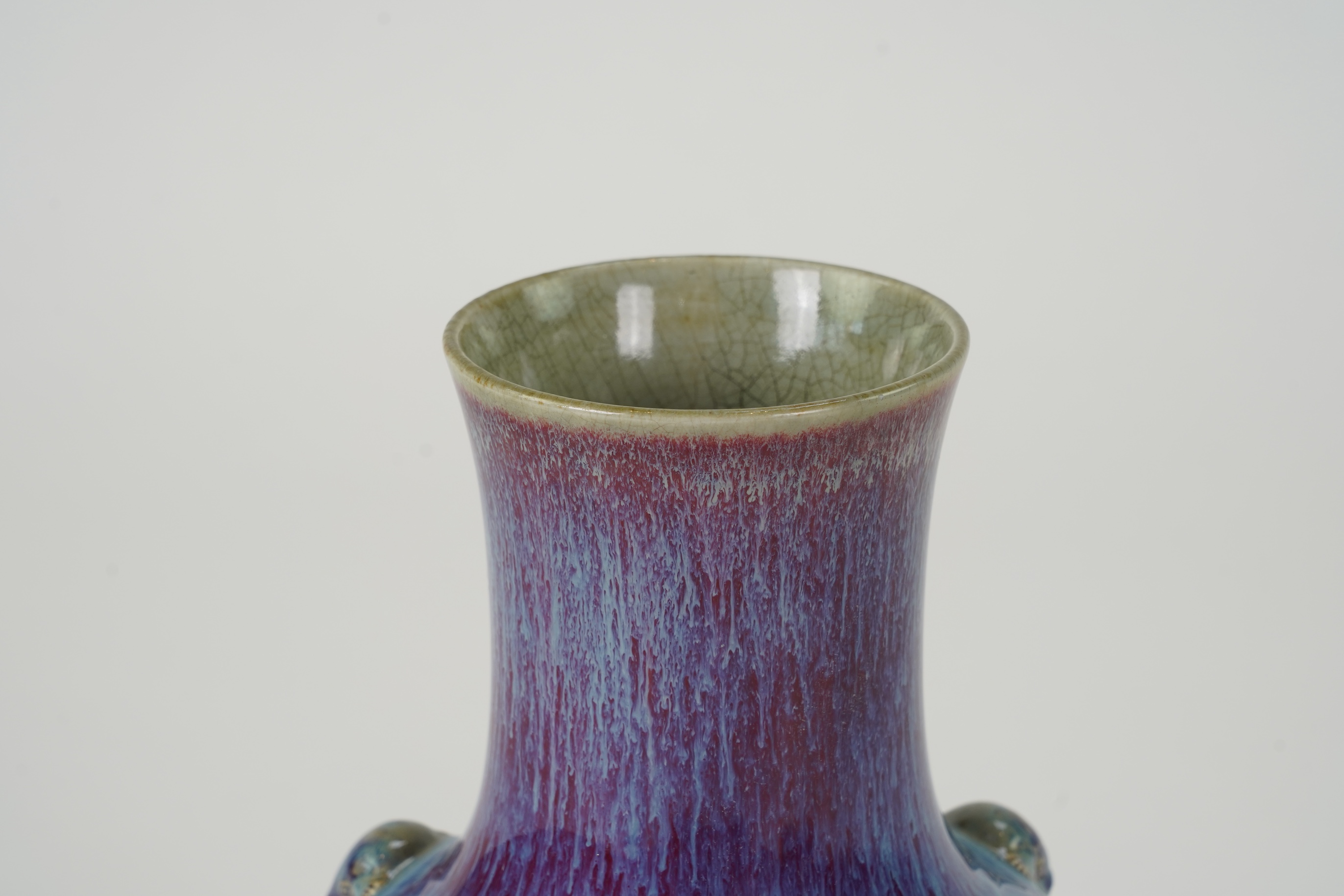 A Chinese flambé glazed ‘three rams’ vase, sanxizun, Qianlong six character seal mark and of the period (1736-95)